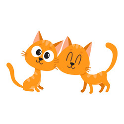 Two cute and funny curious cuddling red cat vector