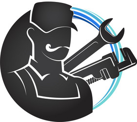Plumber with Wrench - Repair Service Vector Image