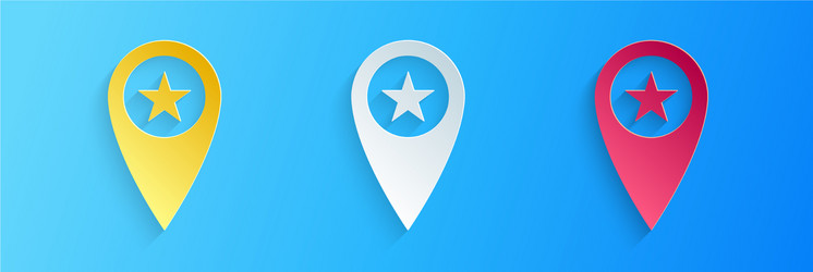 Paper cut map pointer with star icon isolated vector