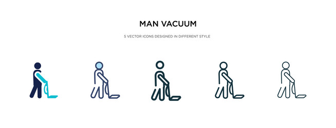 Man vacuum icon in different style two colored vector