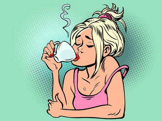 A woman drinks cup of coffee in the morning vector