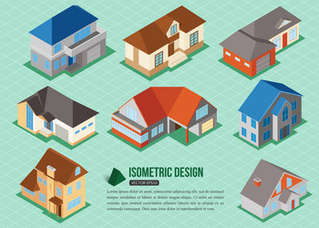 set of 3d isometric private house icons for map vector