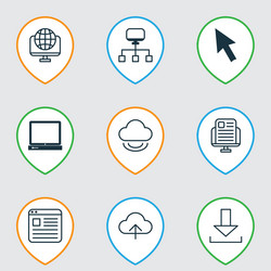 set of 9 internet icons includes website page vector image