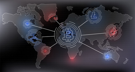 bitcoin on the unification of all vector image