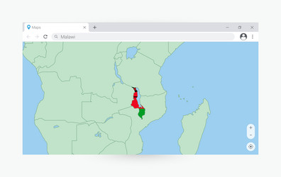 browser window with map of malawi searching vector