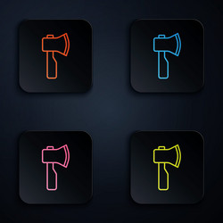 Color neon line wooden axe icon isolated on black vector