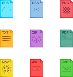 File extension icons set cartoon style vector