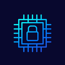 hardware encryption line icon with chipset vector