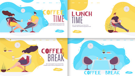 Break and rest time in office landing page set vector