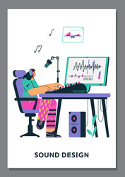 Female sound designer recording and creating music vector