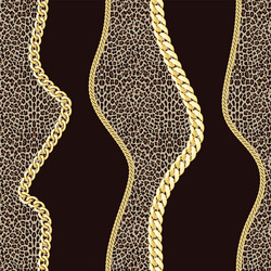 Golden chains seamless pattern on leopard Vector Image