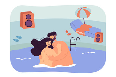 Boy saving woman drowning in pool flat Royalty Free Vector