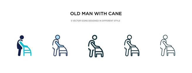 Old man with cane icon in different style two vector