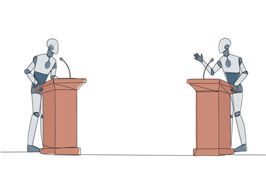 single one line drawing two robot arguing vector image