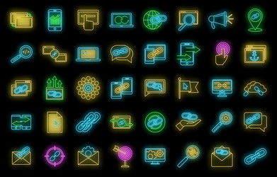 business backlink strategy icons set neon vector