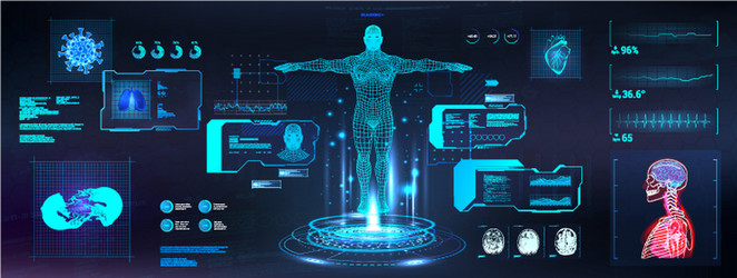 Healthcare infographics body scan in hud style vector