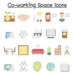 co-working space icon set in flat color style vector image