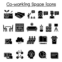 co-working space icon set in glyph style vector image