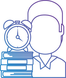 man with text books and alarm clock vector image
