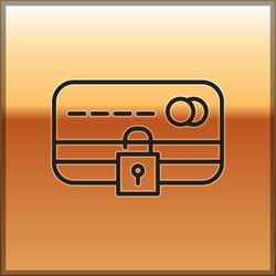 Black line credit card with lock icon isolated vector