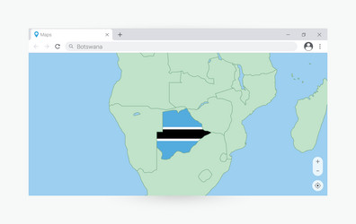 Browser window with map of botswana searching vector