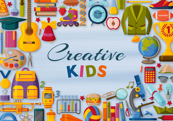 Creative kids background with 3d paper cut signs vector