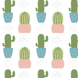 hand-drawn seamless pattern with cactuses in pots vector image