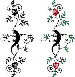 lizard and rose set vector