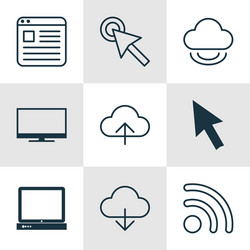 set of 9 internet icons includes display mouse vector image