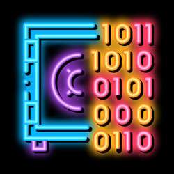 computer hacking with binary code neon glow icon vector