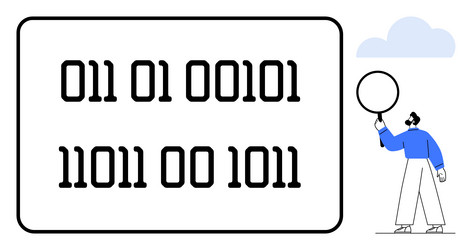 man analyzing binary code on a large digital panel vector image