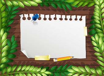 Top view blank paper on table with leaves vector