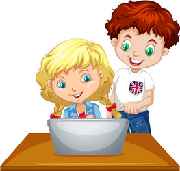 Two Children Using a Computer vector image