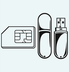 usb flash memory and mobile phone sim vector image