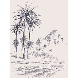 palm trees on the beach sea shore sketch vector