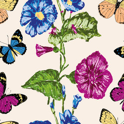 seamless pattern of sketches flying butterlies Vector Image