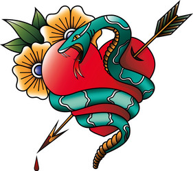 snake and heart tattoo vector