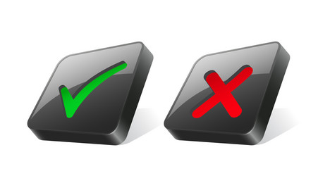 3d black buttons with cross and check mark vector