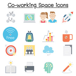 co-working space icon set in flat color style vector image