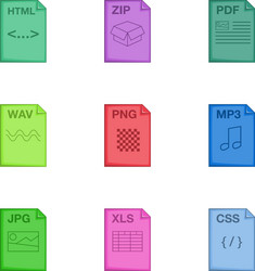 Document file format icons set cartoon style vector