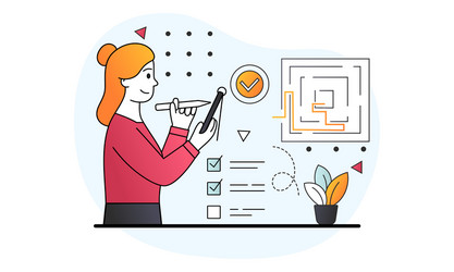 female character searching for labyrinth exit plan vector image