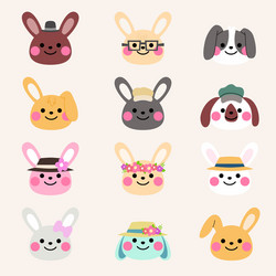 vintage rabbit character set vector