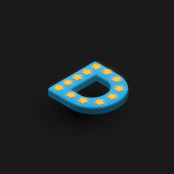 3d bold character d with stars isometric vector