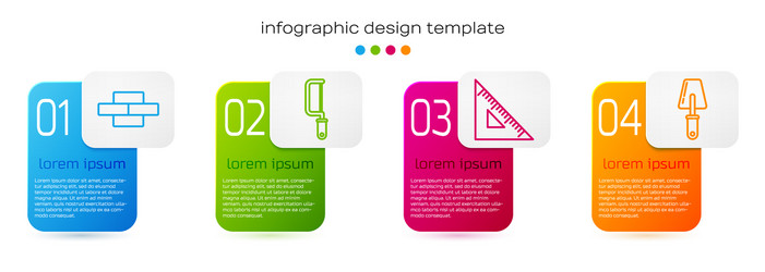set line bricks hacksaw triangular ruler vector image