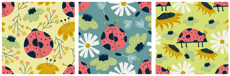 Scandinavian set of spring patterns with flowers vector