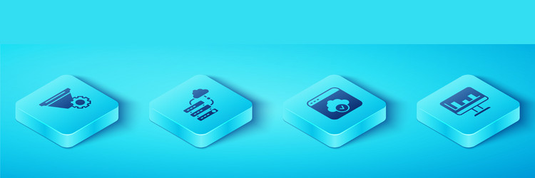 set isometric filter setting network cloud vector image