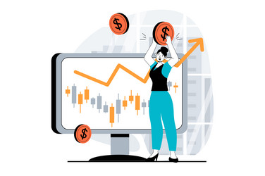 Stock market concept with people scene in flat vector