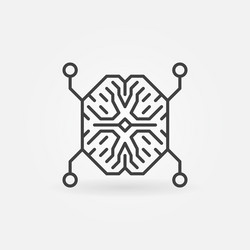 Ai digital brain outline concept minimal vector