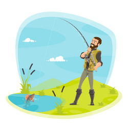 Fisherman with Fish Catch Vector Image