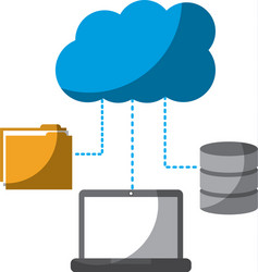 Laptop computer connection cloud folder and data vector